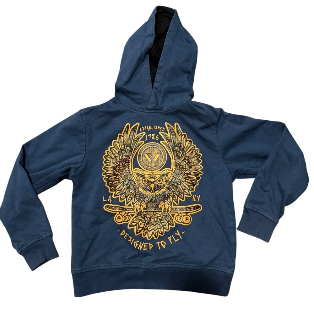 Kids Shaun White Hoodie, skateboarding, Blue with Owl Design, sz 6-7 - Picture 2 of 7